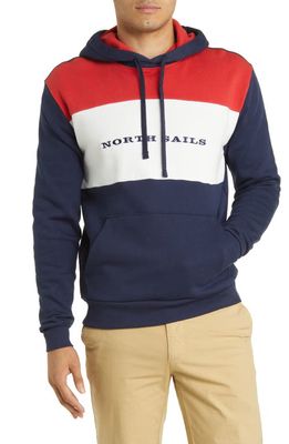 NORTH SAILS Colorblock Cotton Graphic Hoodie in Red/Navy/White