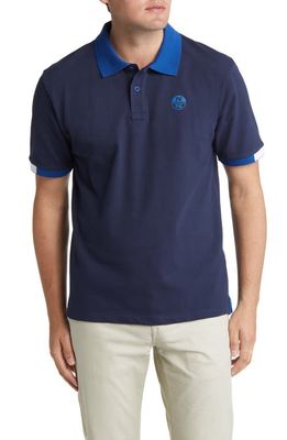 NORTH SAILS Colorblock Cotton Stretch Piqué Polo in Navy