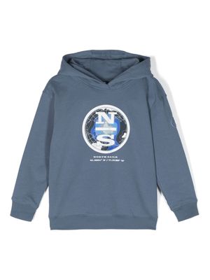 North Sails Kids graphic print cotton-blend hoodie - Blue