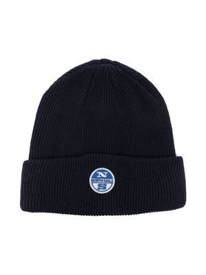 North Sails Kids logo-patch ribbed-knit beanie - Blue