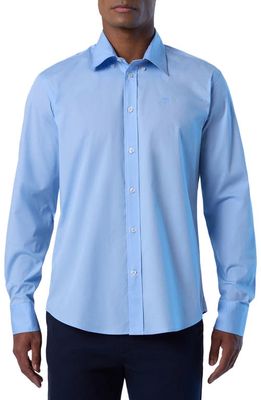 NORTH SAILS Logo Embroidered Stretch Cotton Button-Down Shirt in Light Blue