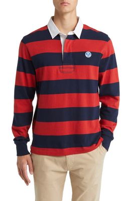 NORTH SAILS Stripe Cotton Rugby Shirt in Red/navy