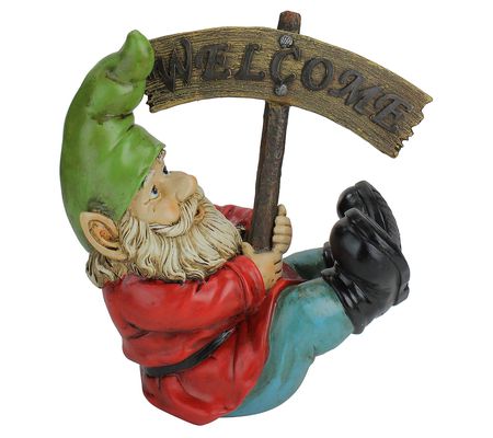 Northlight 10.5" Silly Gnome with Welcome Sign Garden Statue