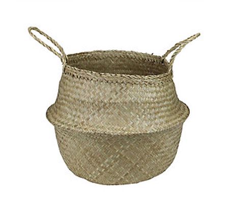 Northlight 15" Brown Seagrass Wide Belly Basket w/ Handles