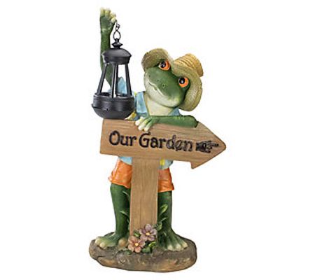 Northlight 18" Country Frog with Lantern Outdoo r Garden Statue