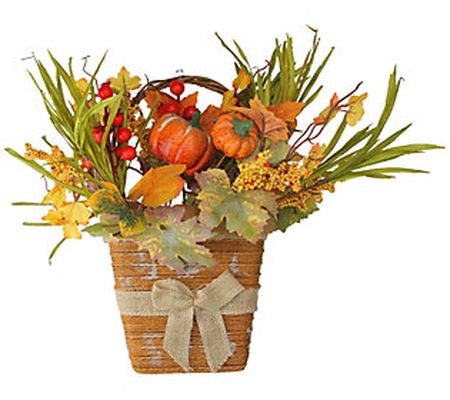 Northlight 18" Green & Yellow Fall Leaves Thank sgiving Basket