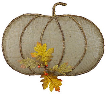 Northlight 19" Beige Burlap & Vine Pumpkin Harv est Hanging