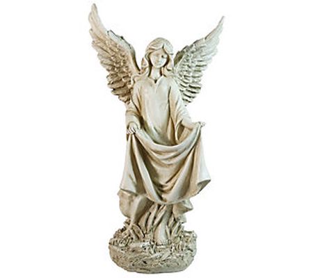 Northlight 23.25" Ivory Standing Angel Garden B ird Bath