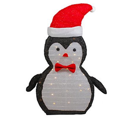 Northlight 28" LED Lit Tinsel Penguin in Santa Hat Outdoor