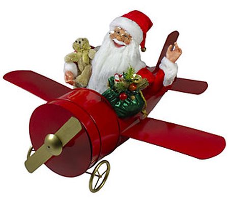 Northlight 32" Waving Santa Delivering Presents on a Plane