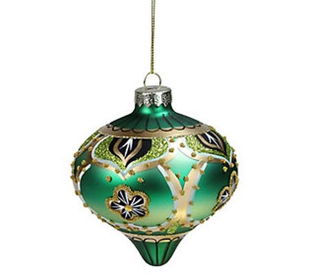 Northlight 4.5" Green/Gold/Black Bead & Jewel G lass Ornament