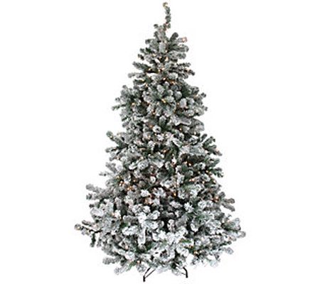 Northlight 6.5' Pre-Lit Flocked Natural Emerald Christmas Tree