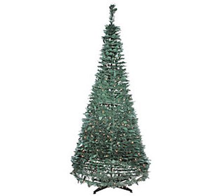 Northlight 6'Slim Grn Holly Leaf PopUp Faux Tre e-Clear Lights