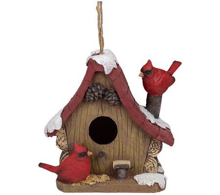 Northlight 7" Brown and Red Christmas Birdhouse with Cardinals