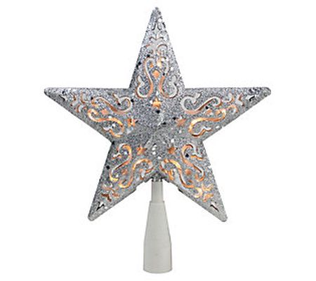 Northlight 8.5" Silver Glitter Star Lit Cut Out Design Topper