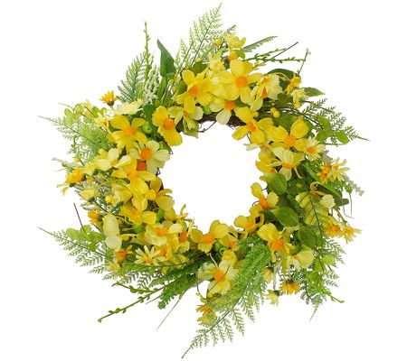 Northlight Daisy & Berry Floral Spring Wreath Y ellow and Green