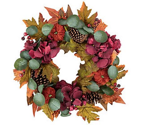 Northlight Fall Harvest Floral & Pinecone Wreat 22"