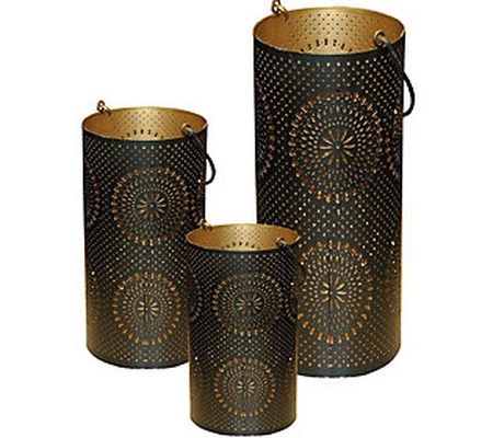 Northlight Floral Cutout Pillar Candle Lanterns Set