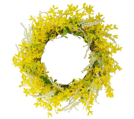 Northlight Forsythia & Leaves Artificial Floral Wreath Yellow