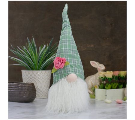 Northlight Green & White Plaid Spring Easter Gn ome Head Decor
