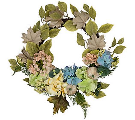 Northlight Green, Blue Floral & Gourds Thanksgi ving Wreath