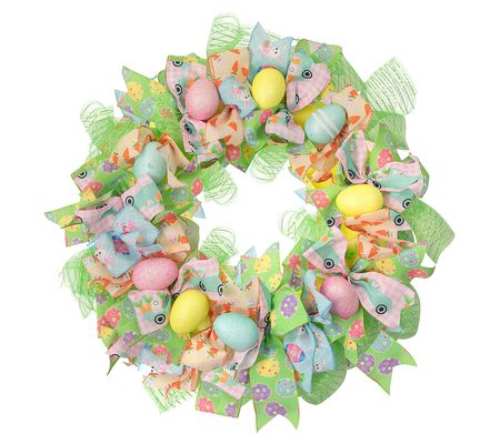 Northlight Pastel Easter Egg & Ribbons Wreath 22-Inch  Unlit