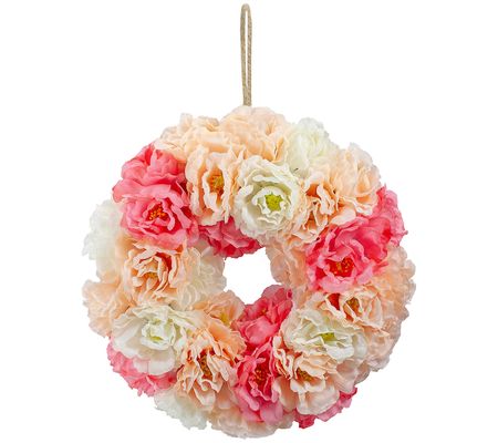 Northlight Pink & White Peony Artificial Spring Floral Wreath