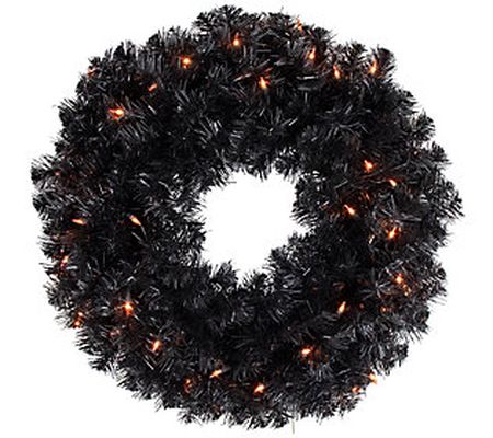 Northlight Pre-Lit Black Noble Spruce Halloween Wreath 24"