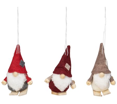 Northlight S/3 Red & Gray Skiing Gnome Christma Ornaments