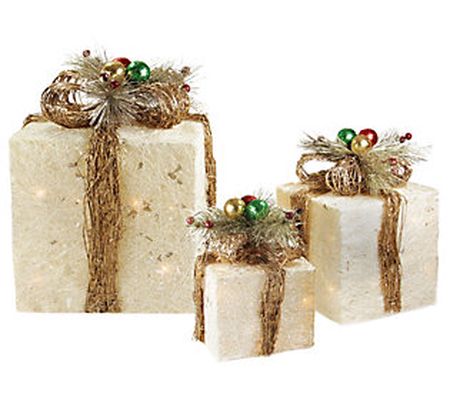 Northlight Set of 3 Cream and Gold Gift Box Dec orations