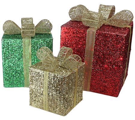 Northlight Set of 3 Green/Red Gift Box Outdoorcor 15