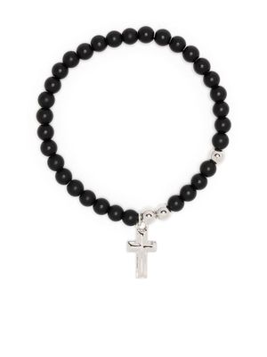 Northskull cross-pendant beaded bracelet - Black