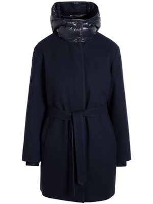 Norwegian Wool belted-waist hooded coat - Black