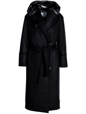 Norwegian Wool hooded wrap coat - Black