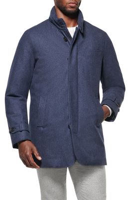 Norwegian Wool Waterproof Slim Fit Hooded Wool Car Coat in French Blue