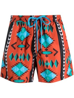 Nos Beachwear abstract-print swim shorts - Orange