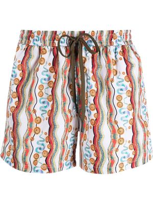 Nos Beachwear abstract-print swim shorts - White