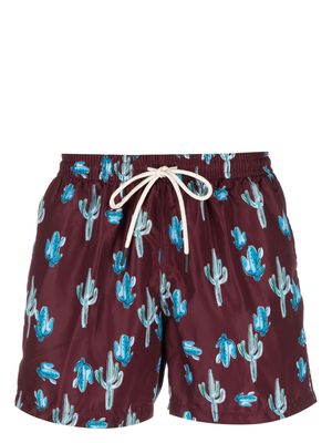 Nos Beachwear cactus-print swim shorts - Red