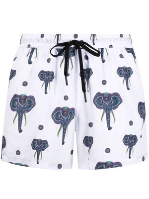 Nos Beachwear elephant-print swim shorts - White