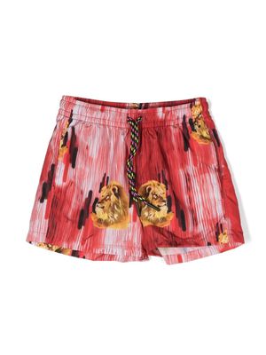 Nos Beachwear graphic-print drawstring swim shorts - Red