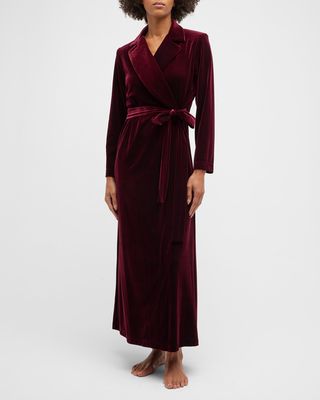 Notched-Collar Velvet Wrap Robe