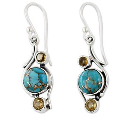 Novica Artisan Crafted Silver Citrine & Turquoi se Earrings