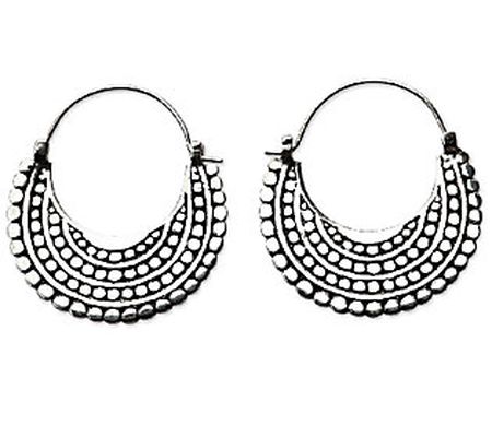 Novica Artisan Crafted Sterling Crescent Hoop E arrings