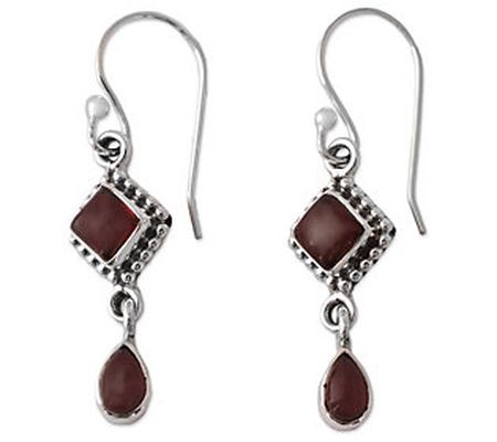 Novica Artisan Crafted Sterling Garnet Dangle E arrings