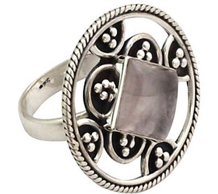 Novica Artisan Crafted Sterling Oxidized Rose Q uartz Ring