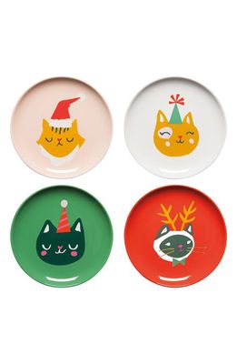 Now Designs Let It Meow Set of 4 Appetizer Plates in Red/Green Multi