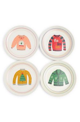 Now Designs Set of 4 Ugly Christmas Sweater Stoneware Appetizer Plates in Gift Box in Multi