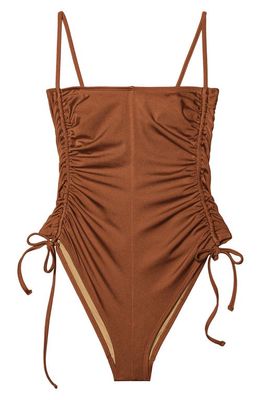 Nu Swim Disco Ruched One-Piece Swimsuit in Silt