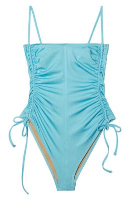 Nu Swim Disco Ruched One-Piece Swimsuit in Sky