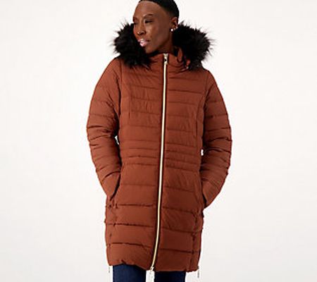 Nuage Petite Stretch Puffer Coat w/ Removable Faux Fur Hood
